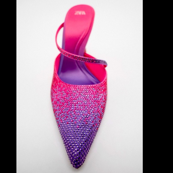 Zara pink purple gradient rhinestones heeled mules - Picture 2 of 12